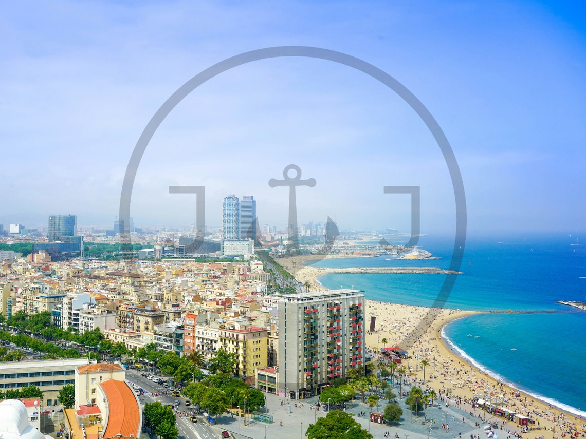 Barcelona Barceloneta Beach Aerial Turquoise Coast Photo Poster - Image 3