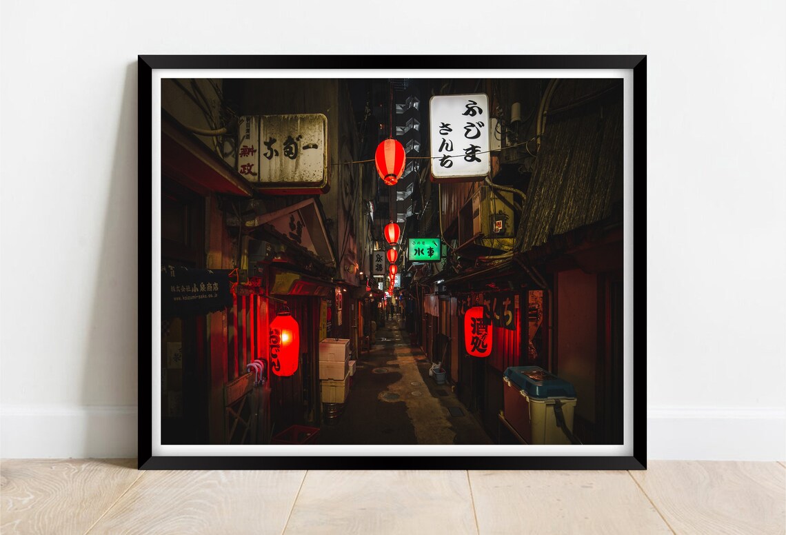Tokyo Japan Old Alley Lanterns Night Izakaya Street Photo Poster