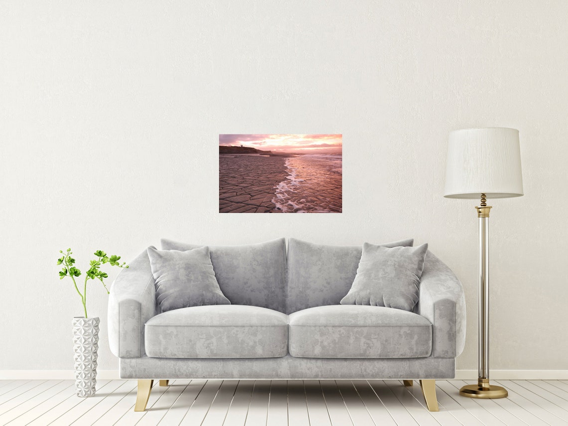 Lilstock Beach Somerset Pink Sunset Cracked Rock Shore Print - Image 2