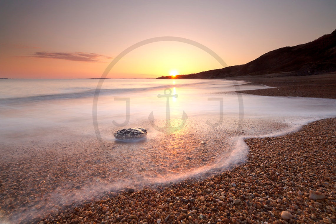 Ringstead Bay Sunrise Over Pebble And Shingle Shore Dorset Poster - Image 3