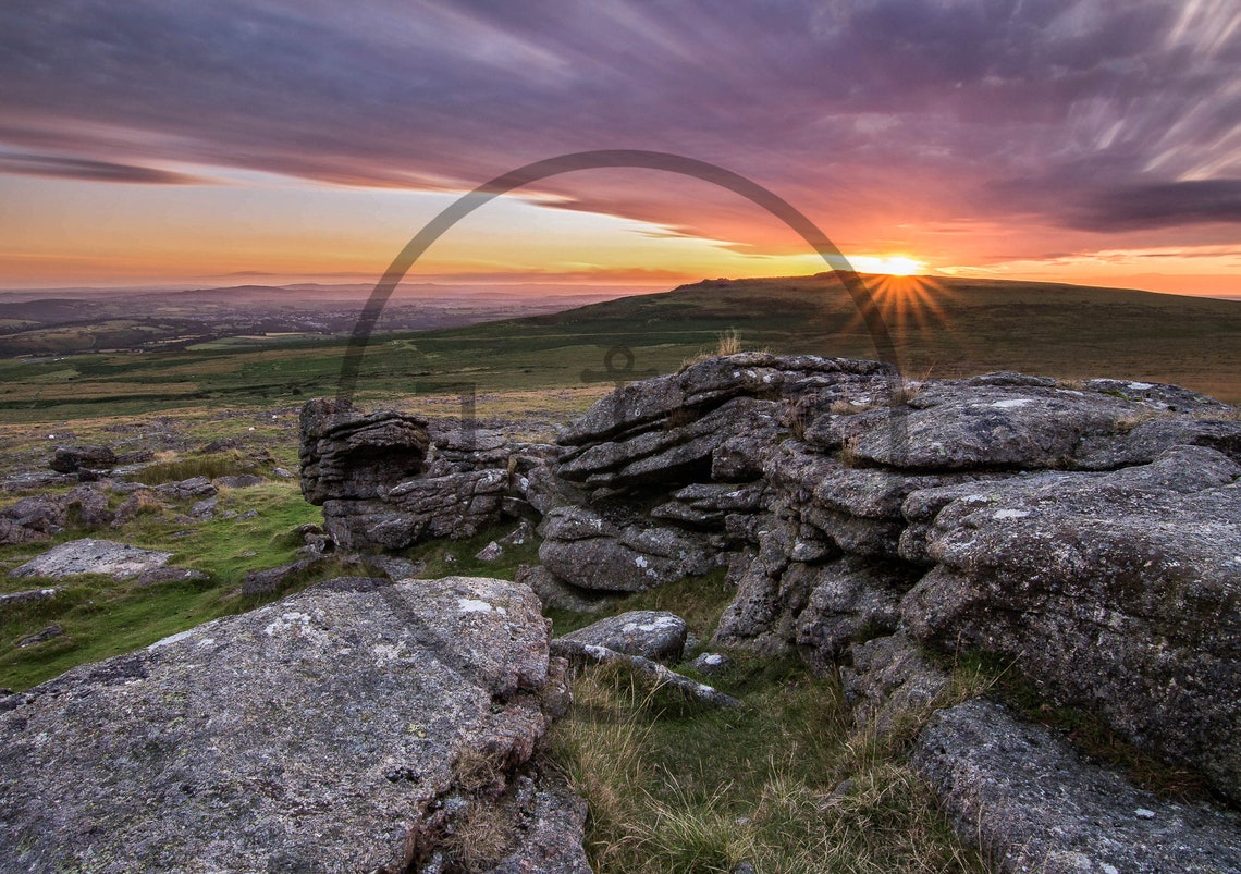 Dartmoor Granite Tor At Sunset Over Glowing Devon Moorland Poster - Image 3
