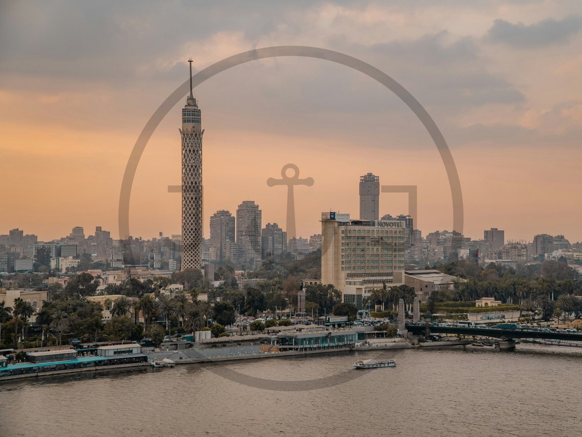 Cairo Egypt Sunset Cairo Tower Nile River Skyline Photo Poster - Image 3