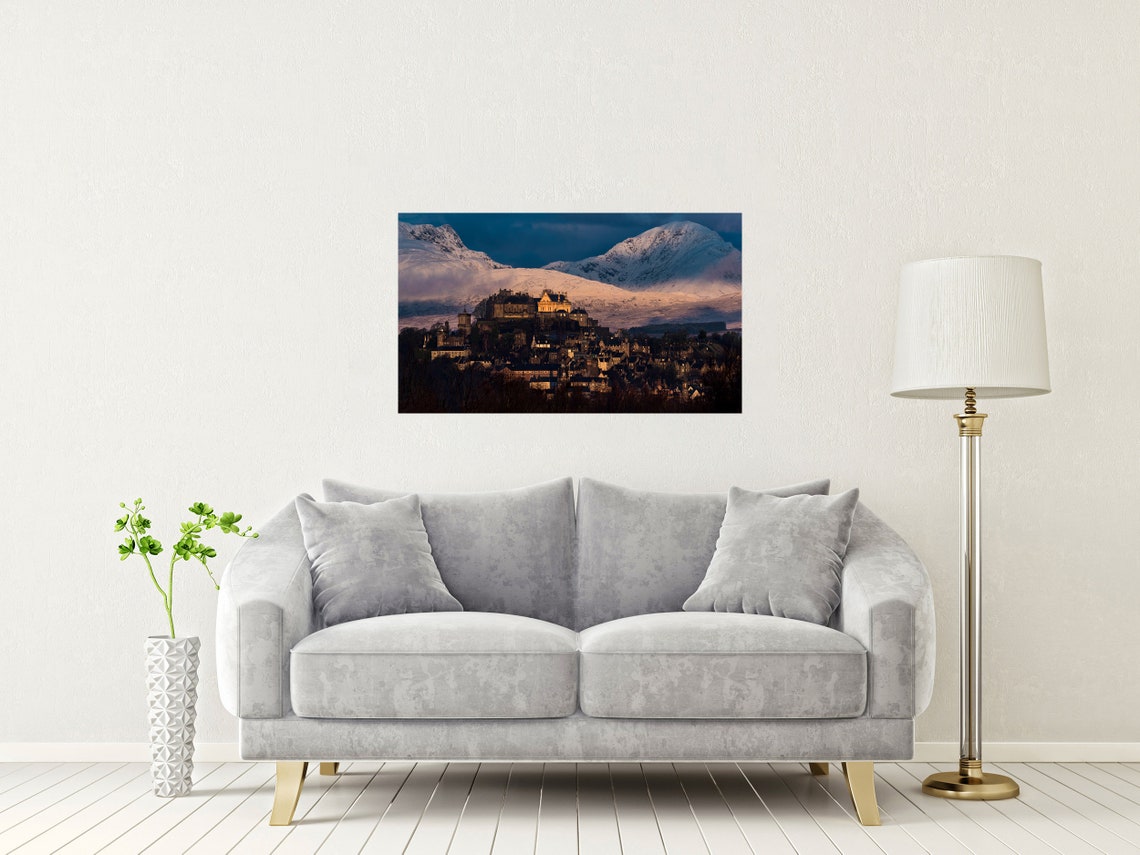 Stirling Castle Scotland Snowy Mountain Sunset Evening Poster - Image 2