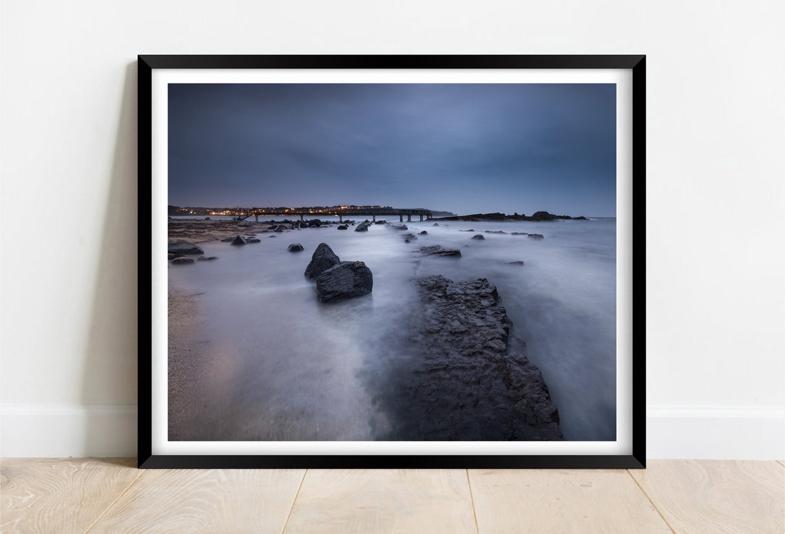 Ballycastle Shore Lights Glowing At Blue Hour County Antrim Poster