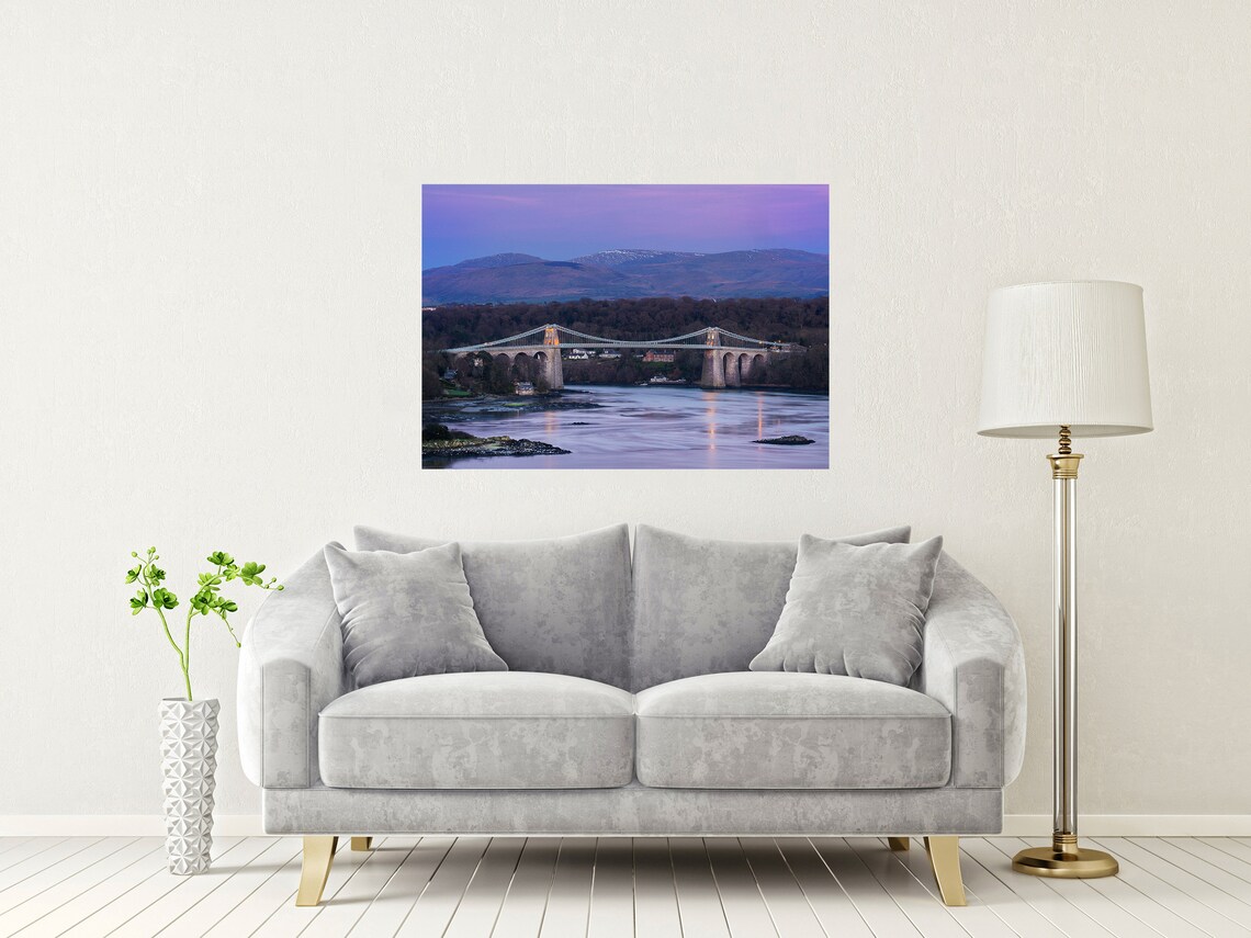 Menai Suspension Bridge Isle Of Anglesey Wales Dusk Twilight Poster - Image 2