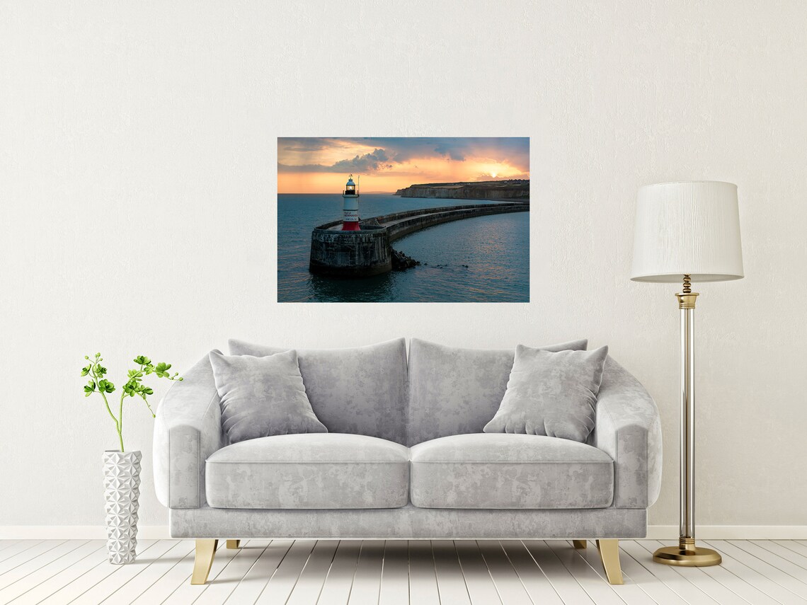 Newhaven Lighthouse East Sussex Sunset On The Breakwater Poster - Image 2