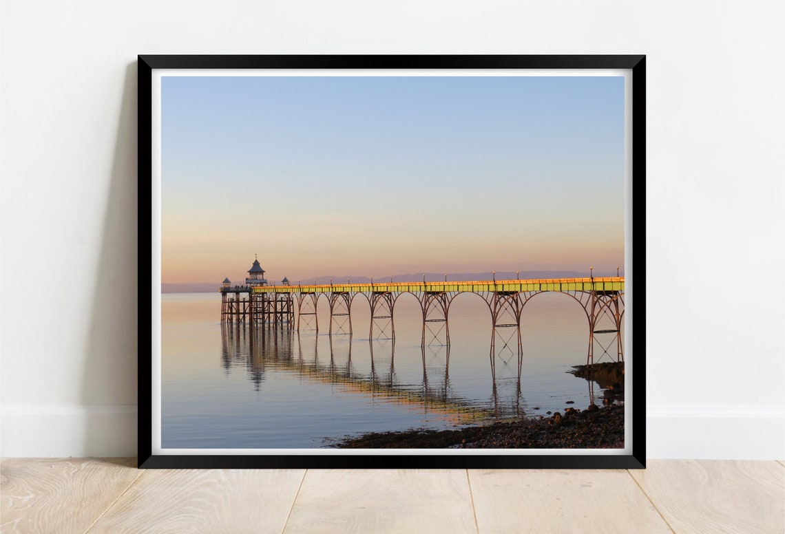 Clevedon Pier Somerset Sunset Reflection Severn Estuary Print