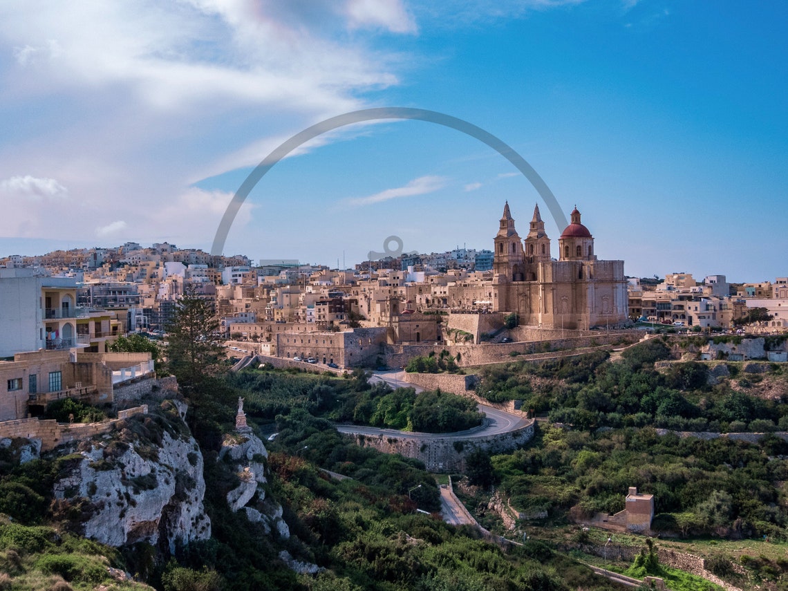 Mellieha Malta Historic Church Red Dome Hilltop Old Town Poster - Image 3