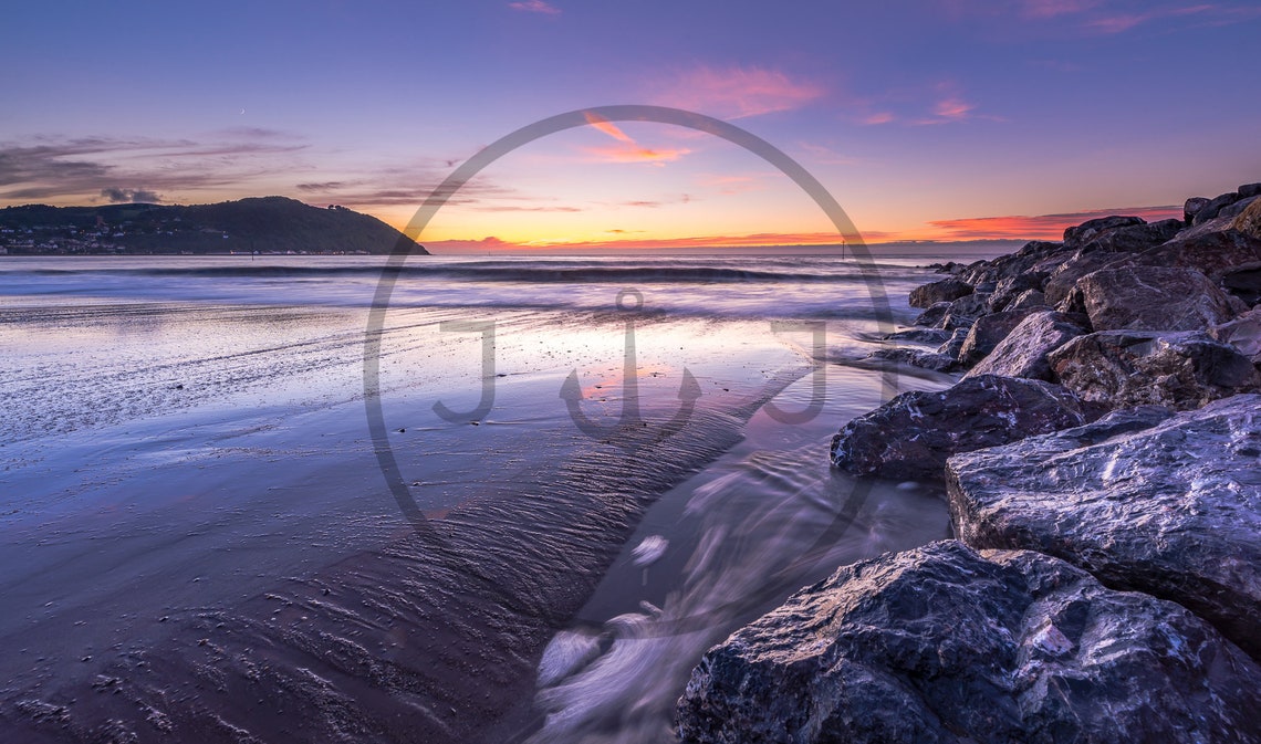 Minehead Beach Somerset Sunset Long Exposure Rocky Shore Print - Image 3