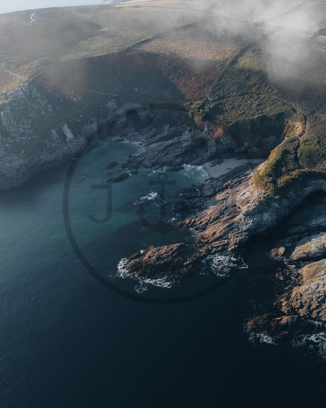 Prussia Cove Cornwall Rocky Coast Aerial Moody Waters Poster - Image 3