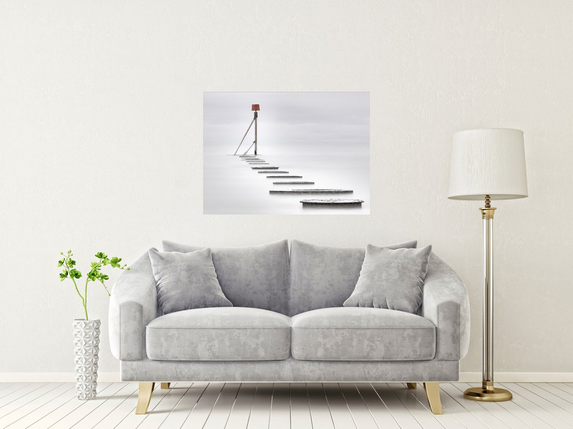 Mablethorpe Beach Minimalist Sea Beacon in White Mist Poster - Image 2