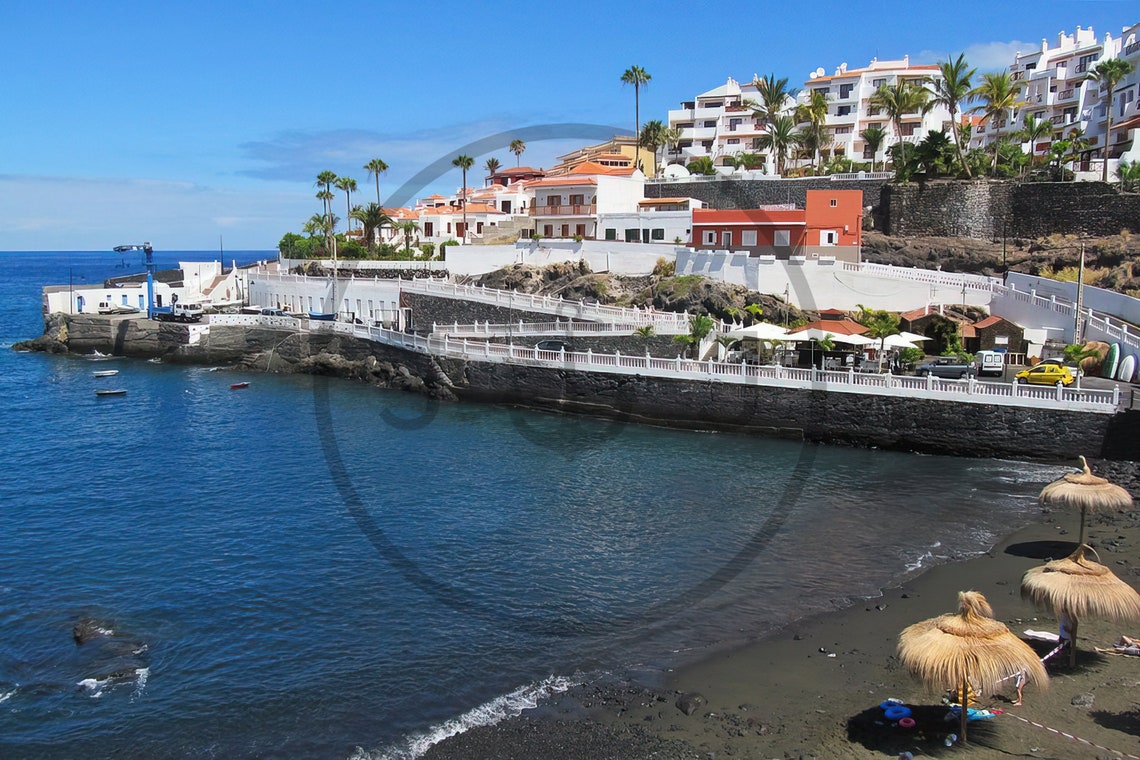 La Arena Tenerife Black Sand Beach Seafront Palms Coastal Town Poster - Image 3