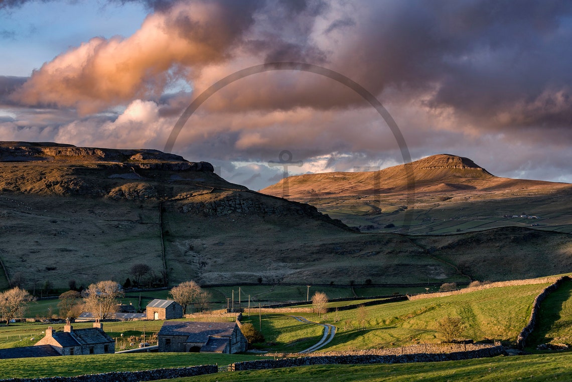 Yorkshire Dales Sunset Limestone Hills Farmhouse Valley Poster - Image 3