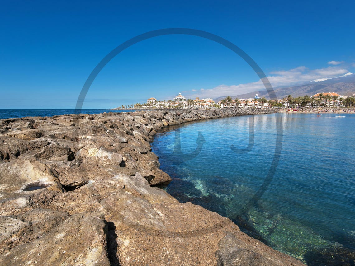 Volcanic Rocky Jetty Clear Turquoise Water Resort Town Poster - Image 3