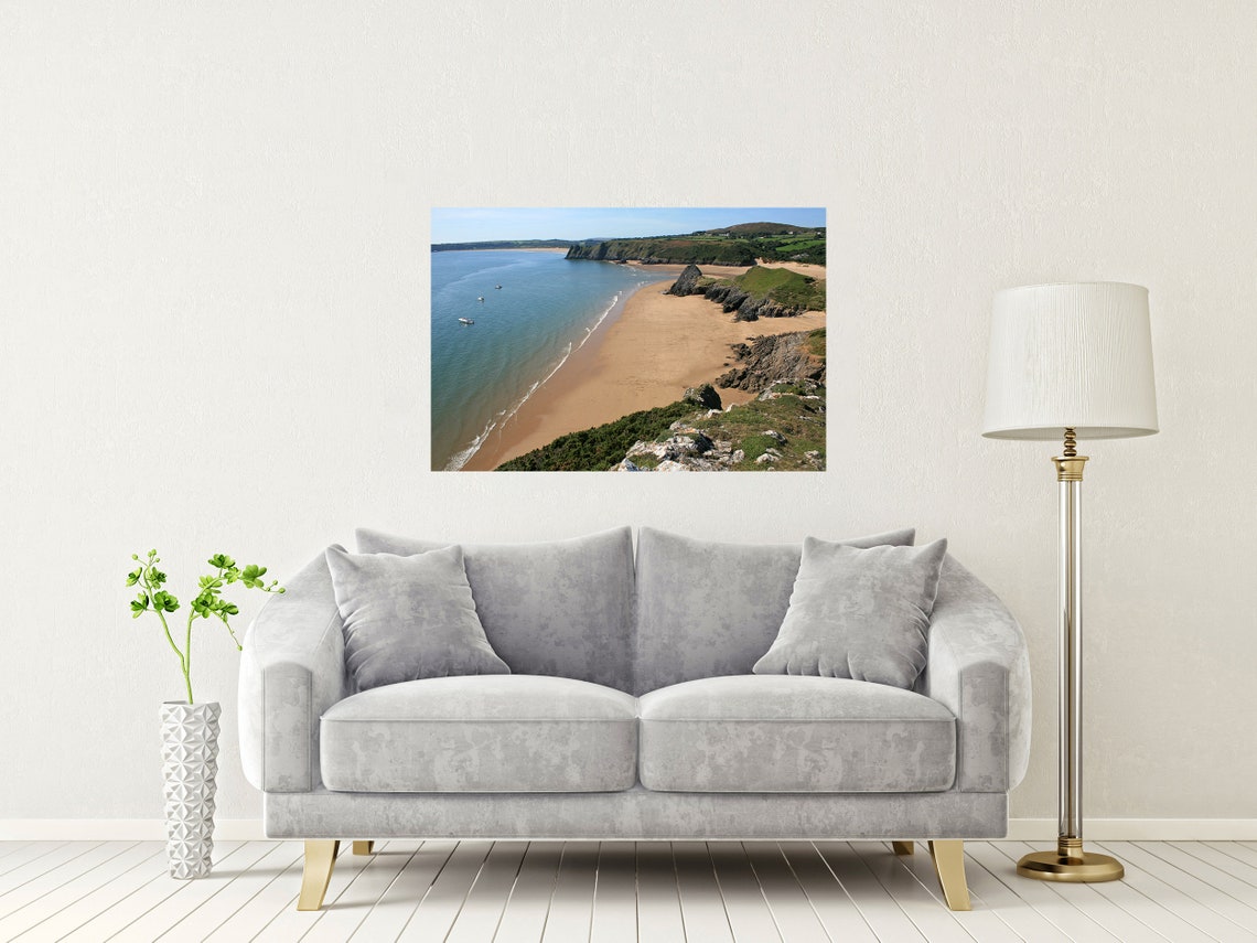 Oxwich Bay Beach Gower Wales Golden Cliffs Coastal Landscape Print - Image 2