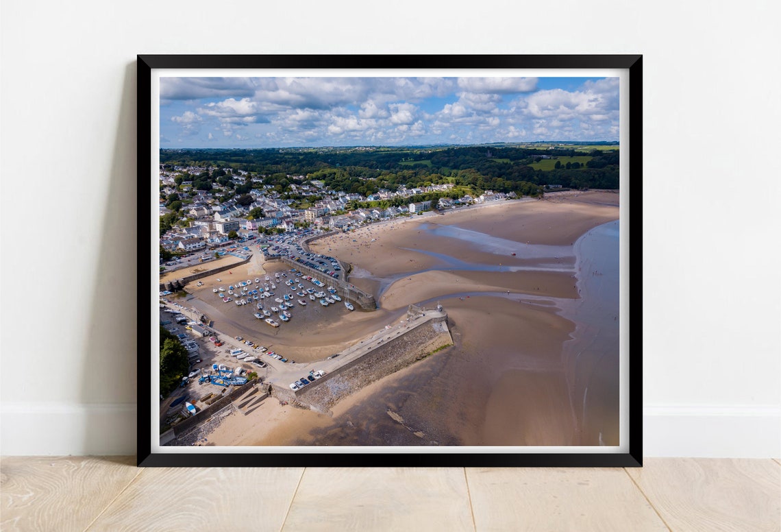 Saundersfoot Harbour And Town Aerial View At Low Tide Wales Poster