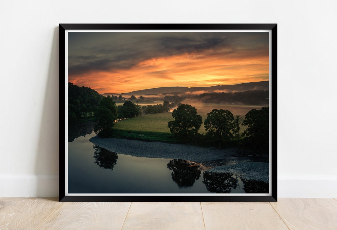 Kirkby Lonsdale Cumbria Misty River Valley Sunset Landscape Print