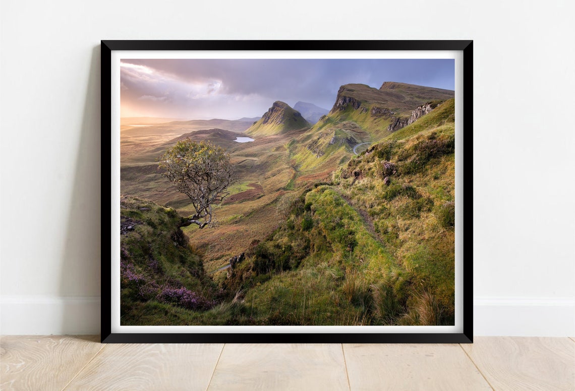 Isle of Skye Quiraing Dramatic Green Peaks with Lone Tree Poster