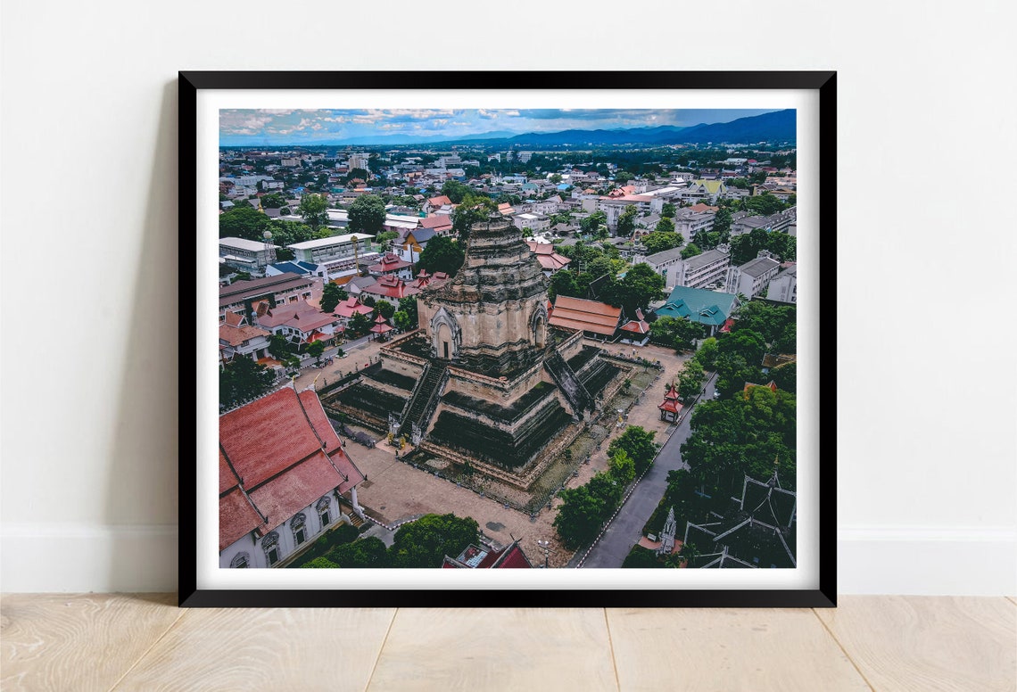 Chiang Mai Thailand Ancient Temple Ruins Aerial Old City View Poster