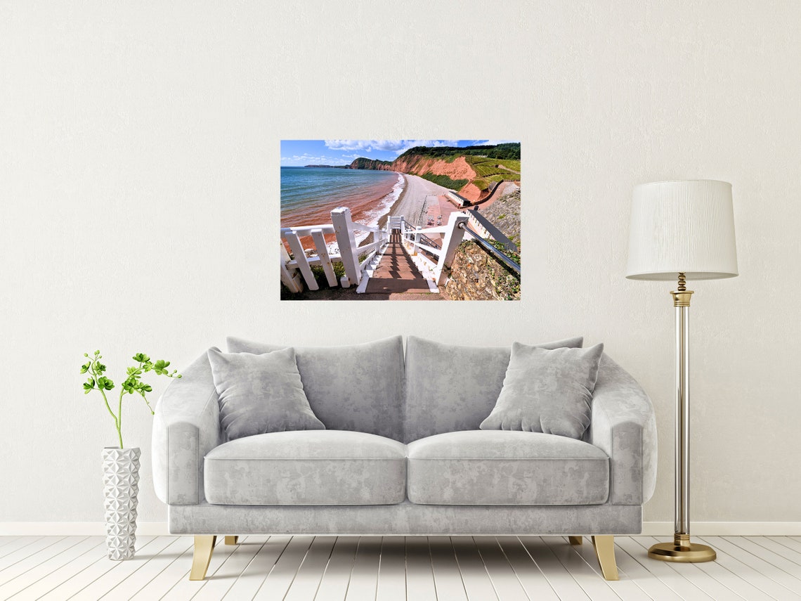 Jacobs Ladder Beach Sidmouth White Staircase And Red Cliffs Poster - Image 2