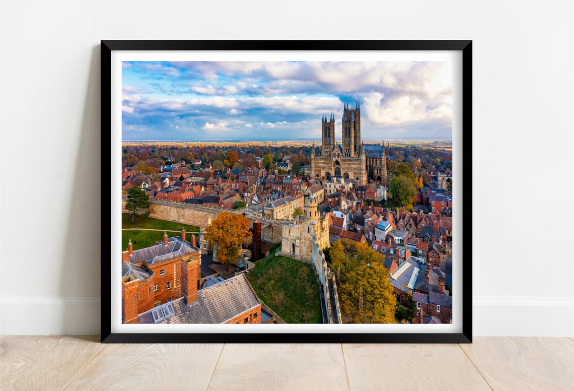 Lincoln Cathedral Over Old Town Rooftops Autumn Light Poster