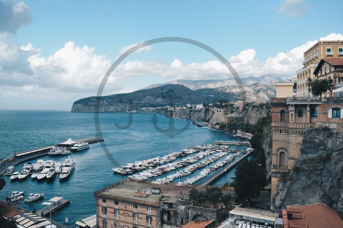 Sorrento Italy Yacht Marina Harbor with Cliff Town View Poster - Image 3