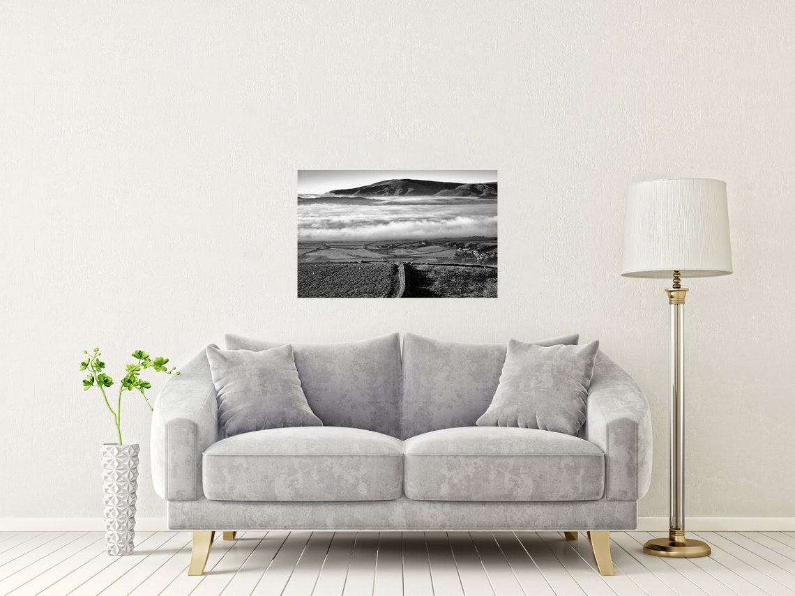 Duddon Valley Lake District Black And White Mist Hills Print - Image 2