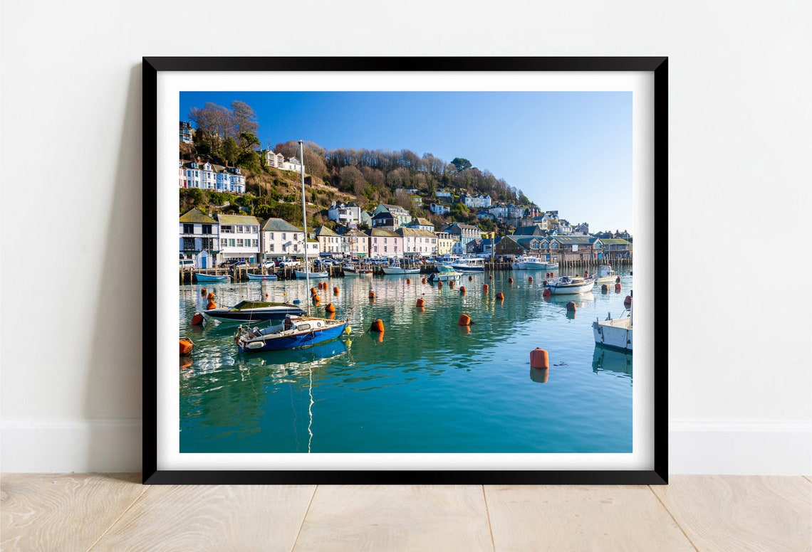 Looe Cornwall Harbour Boats Sunny Waterfront Village View Poster