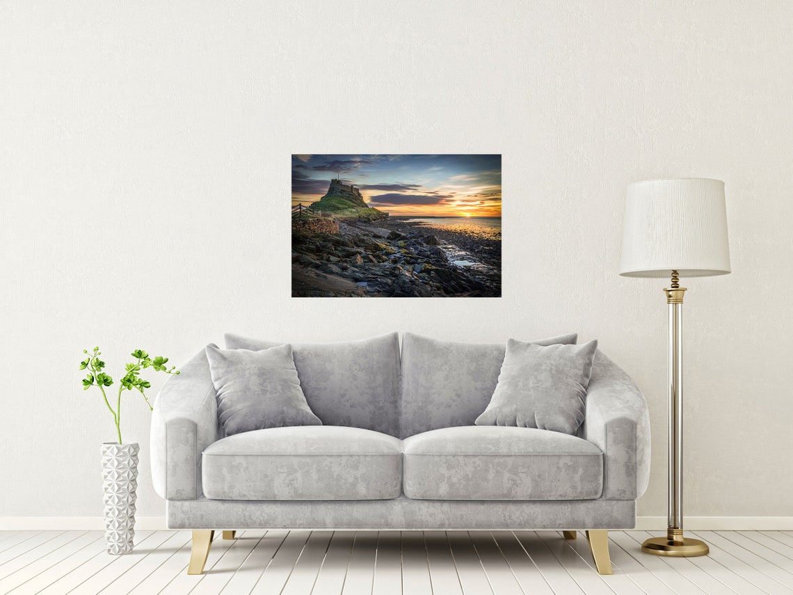 Lindisfarne Castle Holy Island At Sunset Over Rocky Shore Poster - Image 2