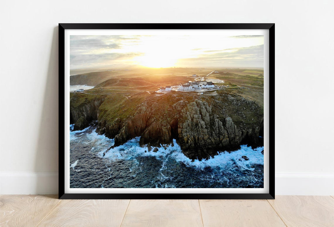 Lands End Cornwall Cliffs Aerial Sunset Over West Coast Poster