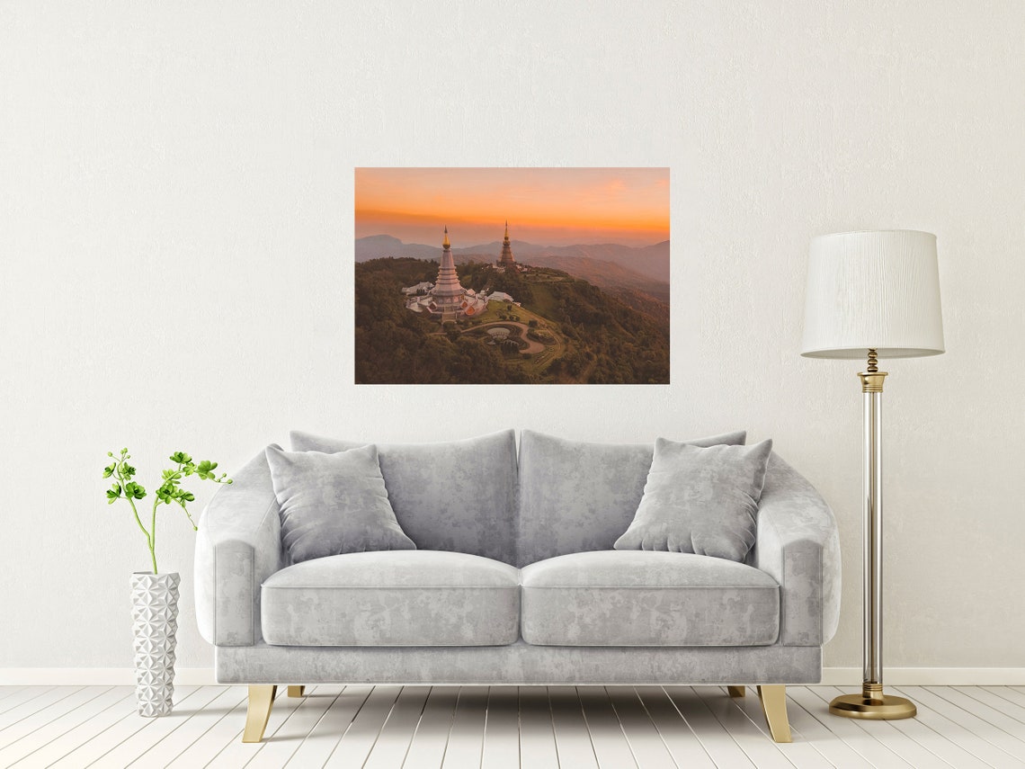 Chiang Mai Thailand Twin Mountain Pagodas at Sunset View Poster - Image 2