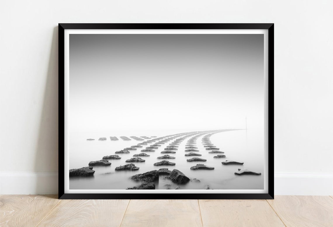 Felixstowe Beach Suffolk Black White Minimal Groyne Sea Poster