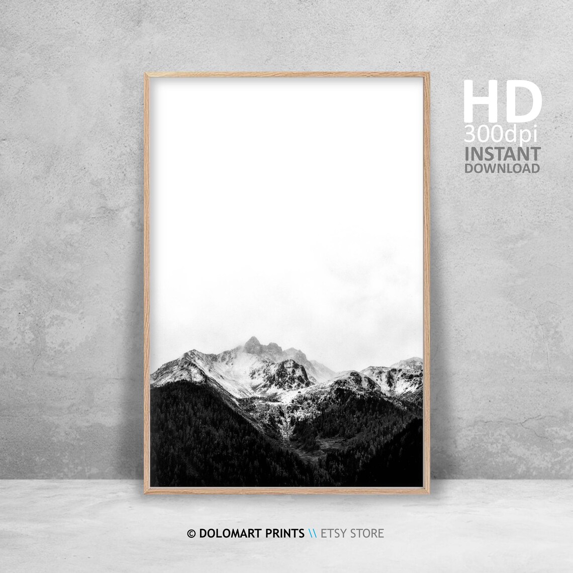 Mountains Black And White Art Print, Scandinavian Decor - Image 4
