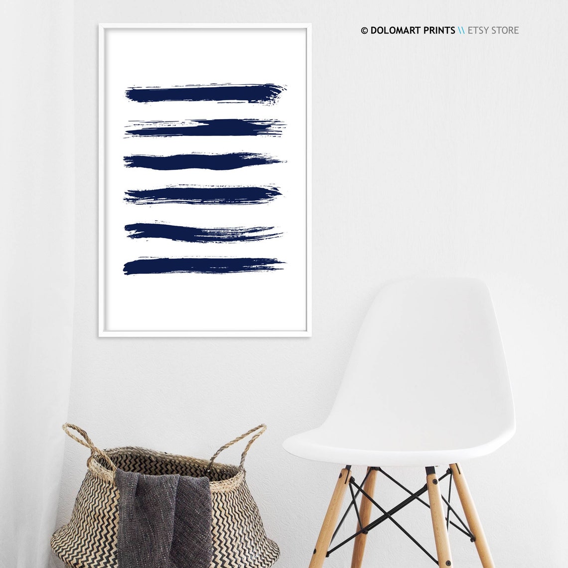 Navy Blue Brush Strokes Minimalist Abstract Lines Wall Poster - Image 3