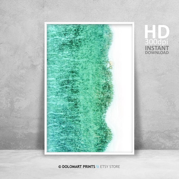 Aerial Turquoise Ocean Waves Over White Sand Photography Poster