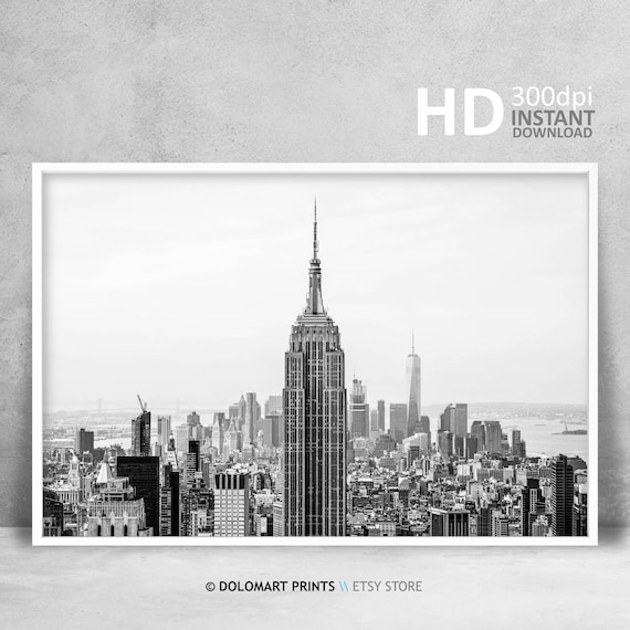 New York Black and White Skyline Cityscape Art Print