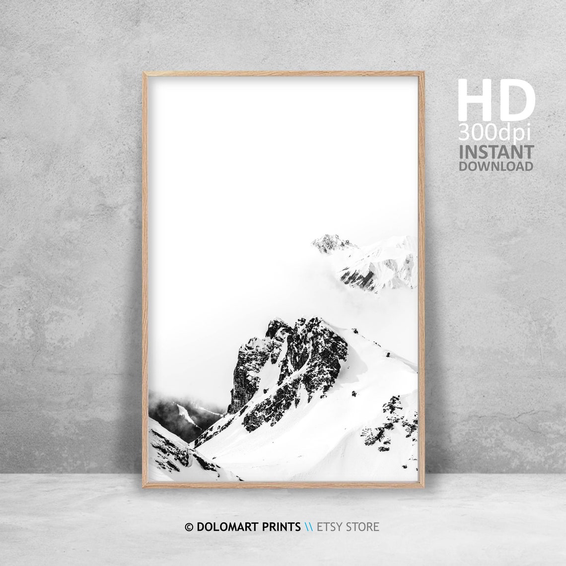 Minimal Alpine Snowy Mountain Peak Black White Winter Poster - Image 4
