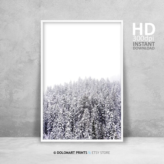 Snow Covered Evergreen Forest Minimal White Winter Wonderland Poster