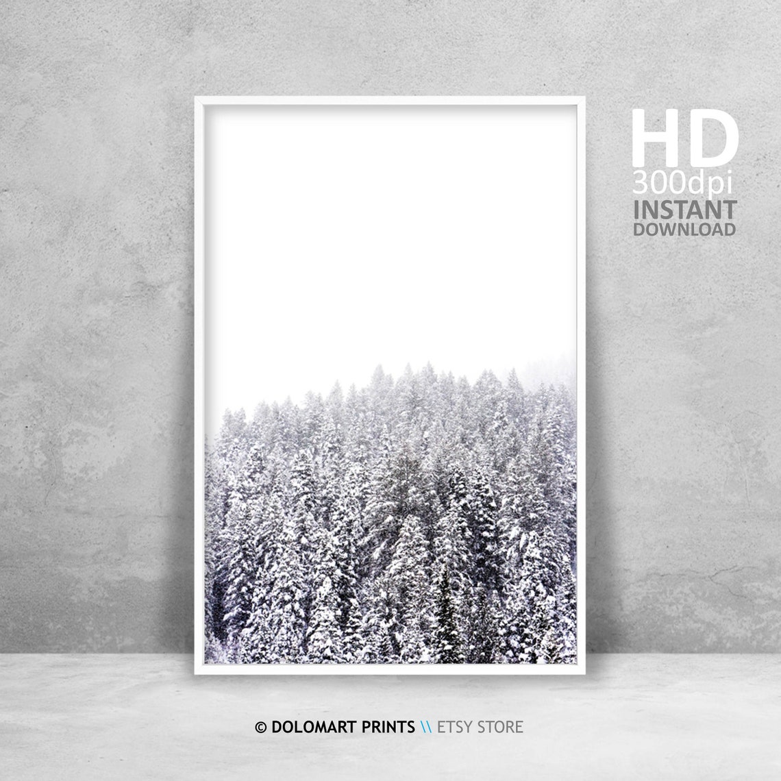 Snow Covered Evergreen Forest Minimal White Winter Wonderland Poster