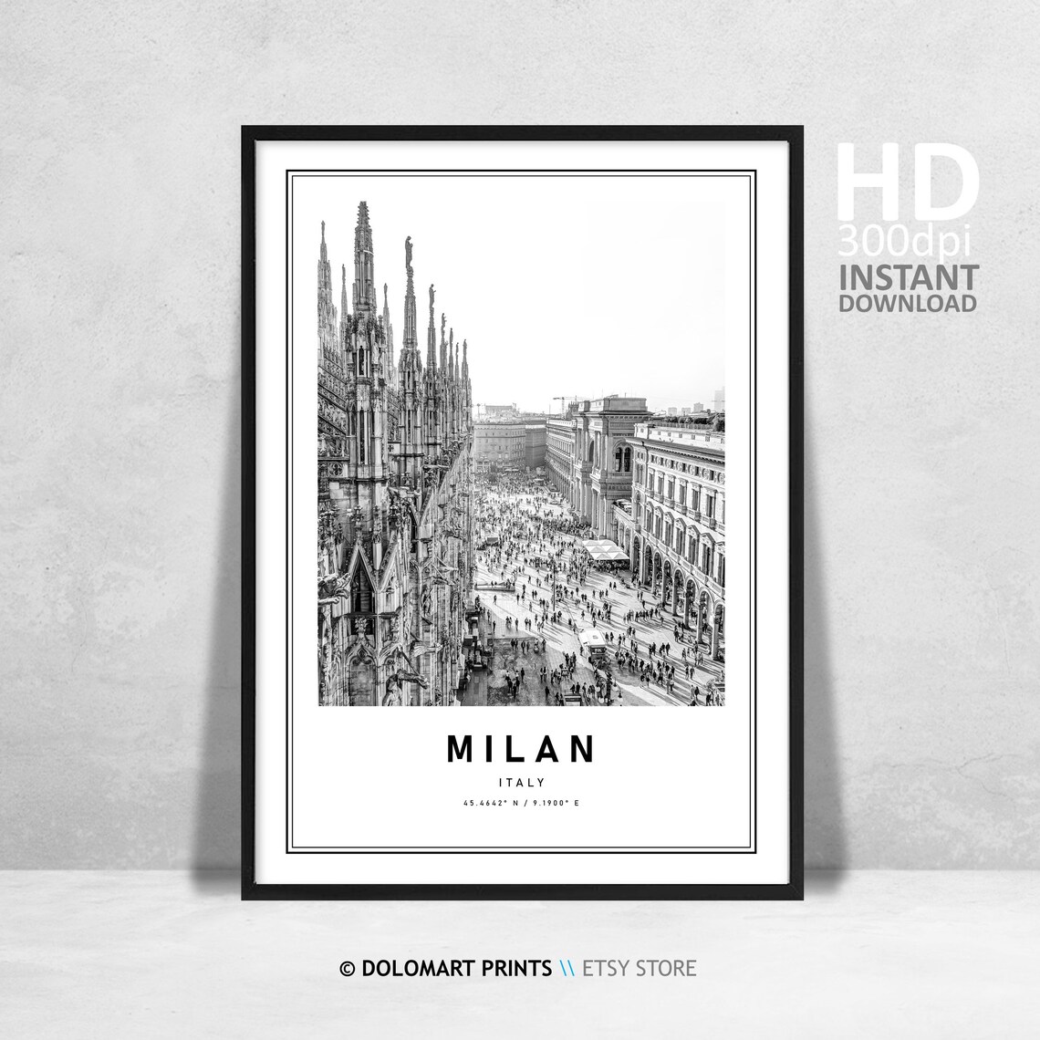 Milan Italy Travel Poster, Cathedral Dome Coordinates