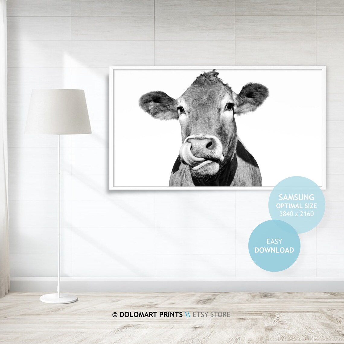 Cow Licking Nose Close Up Black And White Funny Farm Animal Poster - Image 4