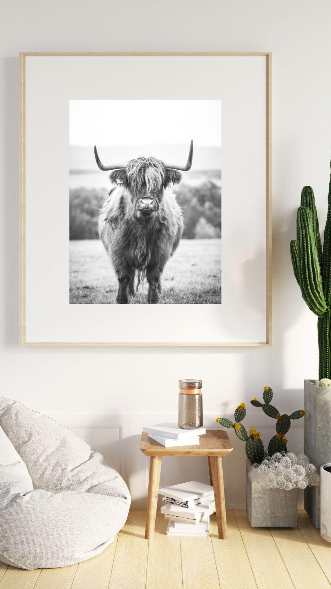 Highland Cow Portrait Black And White Farmhouse Animal Photo Print - Image 2