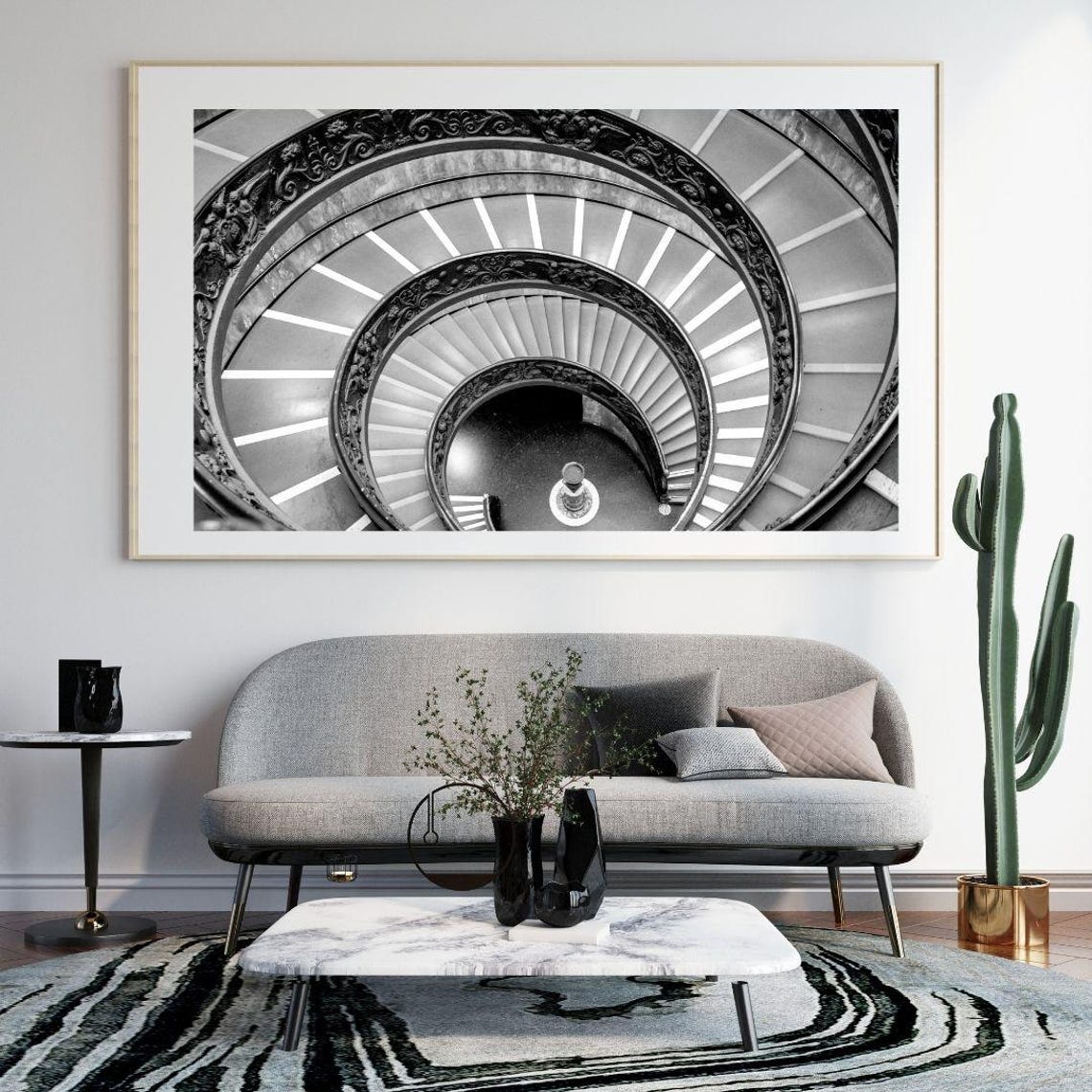 Vatican Spiral Staircase Black And White Architectural Photo Poster - Image 3