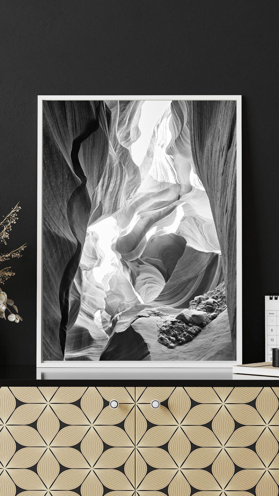 Antelope Canyon Slot Canyon Light Black And White Desert Poster - Image 2