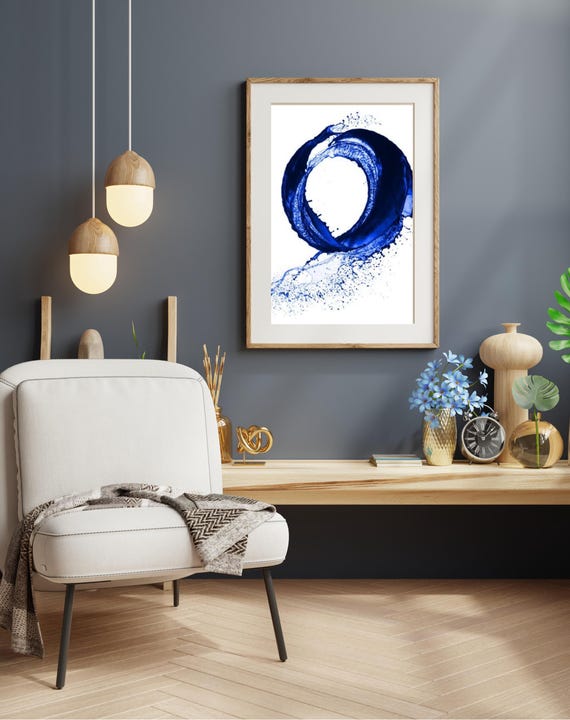 Cobalt Blue Enso Circle Abstract Ink Splash Minimalist Zen Poster
