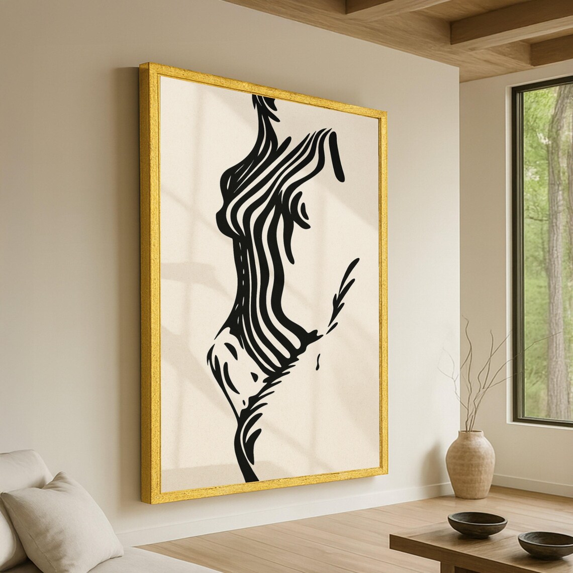 Abstract Female Silhouette Black Line Art Modern Nude Body Art Poster
