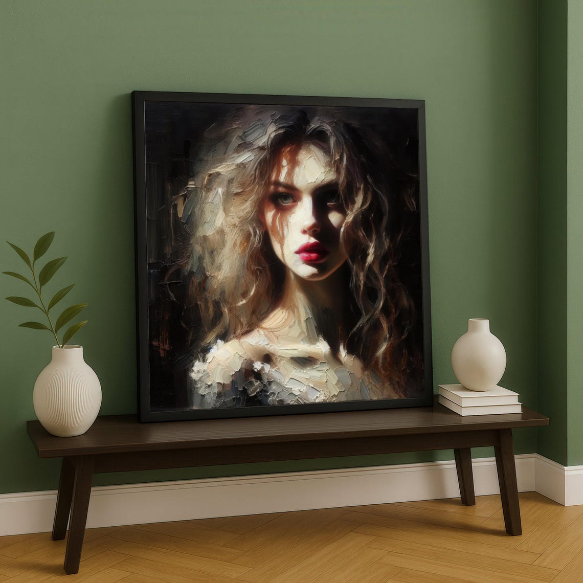 Mysterious Woman Portrait Impressionist Dark Moody Art Poster