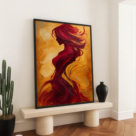 Abstract Female Silhouette Canvas Red And Gold Woman Art Modern Decorative Wall Painting Elegant Home Decor