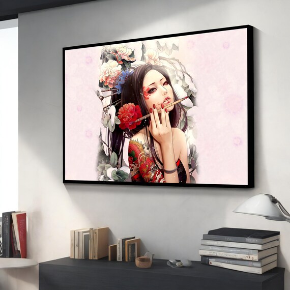 Asian Woman Portrait Canvas Art Modern Painting For Home Decor Unique Wall Gift