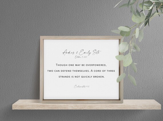 Personalized Wedding Bible Verse Ecclesiastes 4 12 Couple Sign Poster